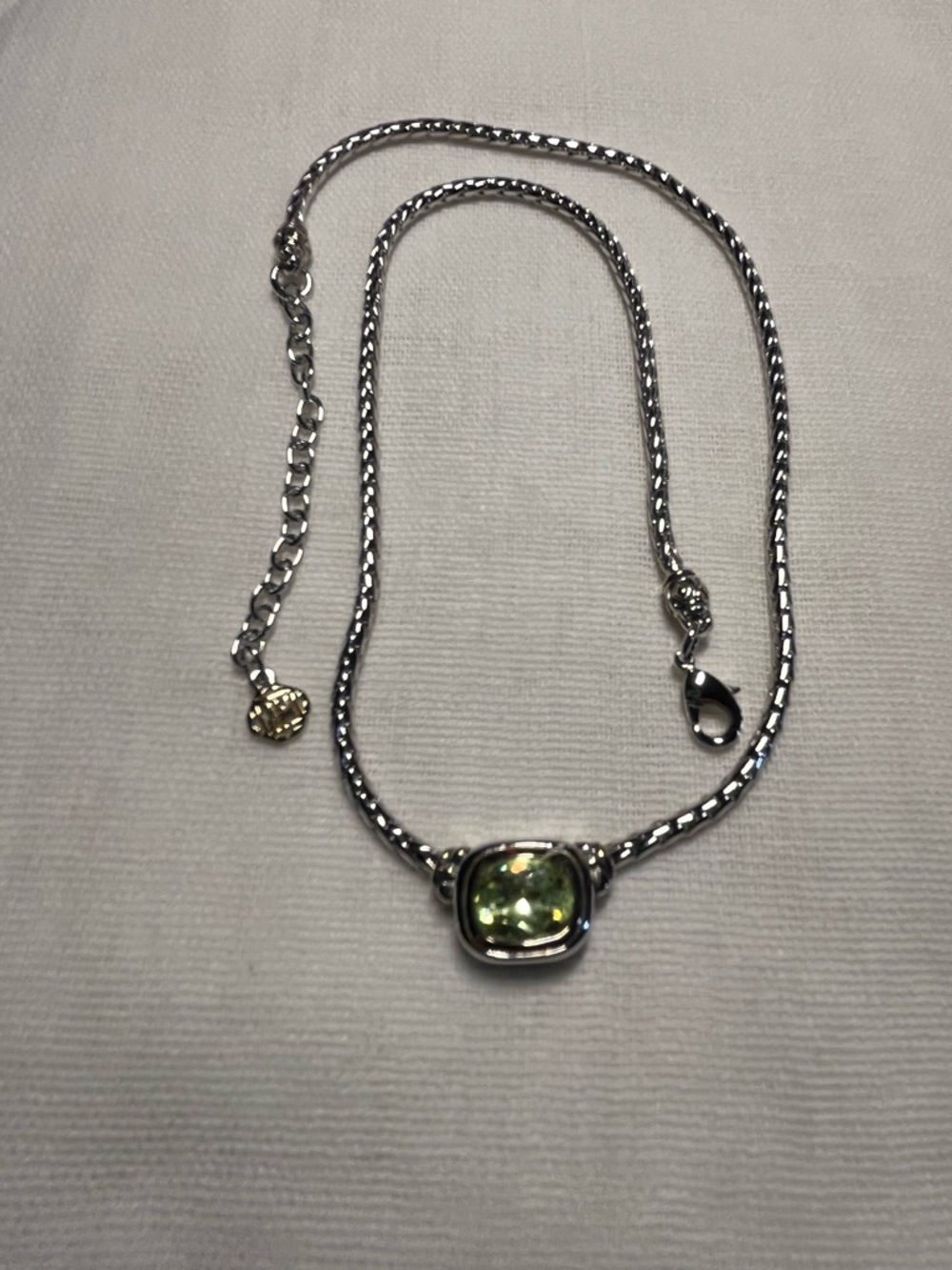 John Medeiros adjustable length Sterling Silver Necklace with Light Green Stone
